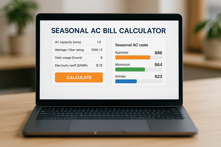 Seasonal AC Bill Calculator: Save Big on Summer, Monsoon & Winter Bills